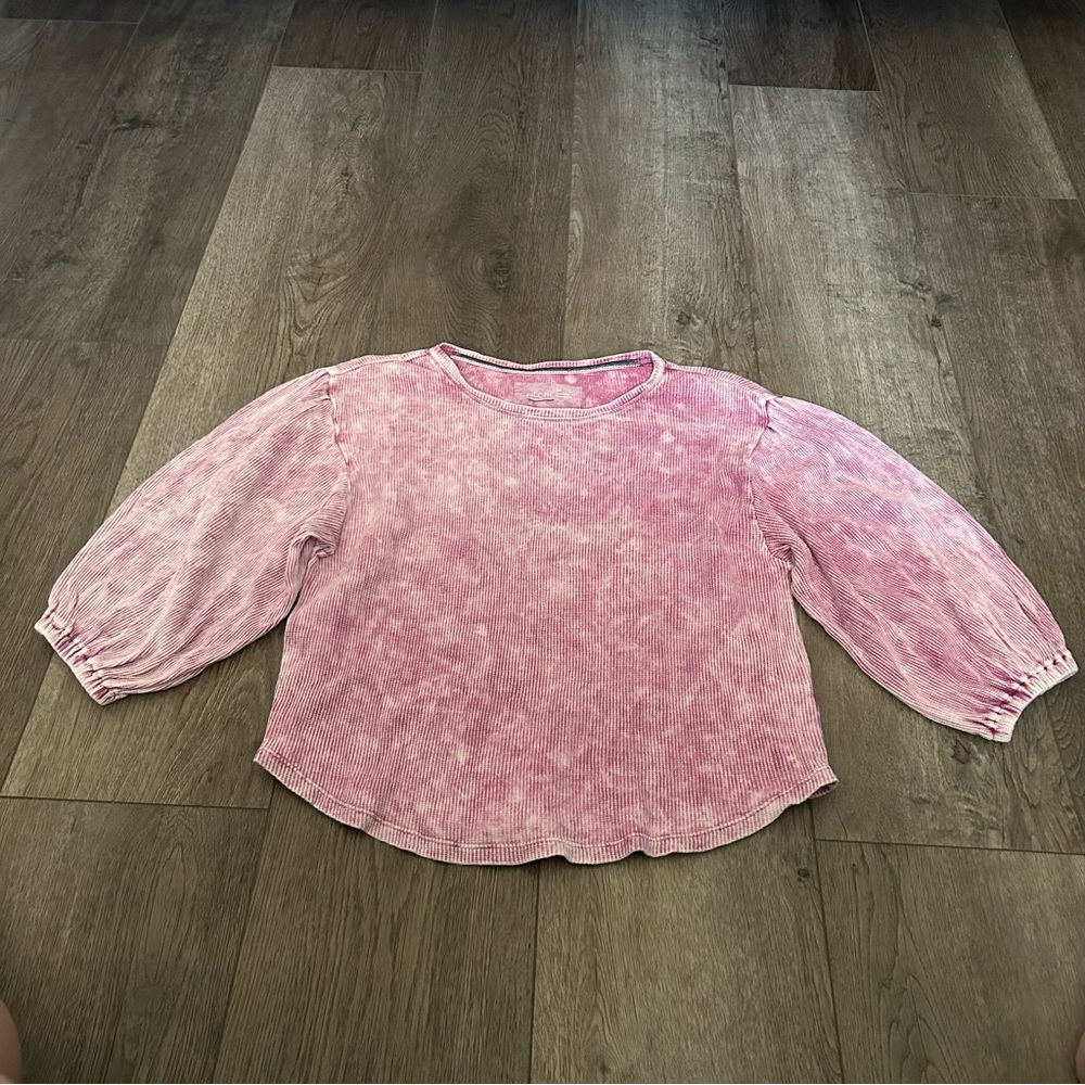 Anthropologie Pilcro Puff Sleeve Waffle Knit Shirt Size XS